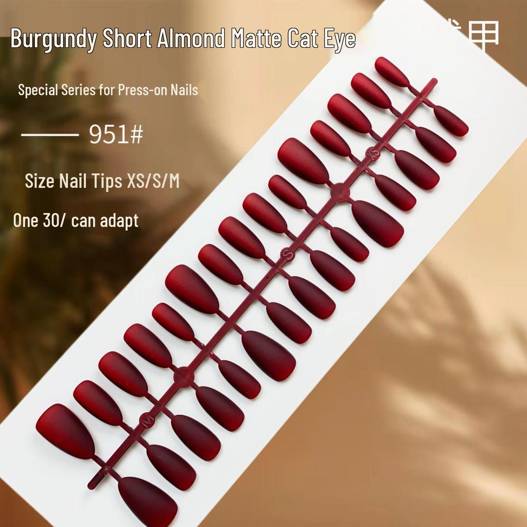 

Burgundy Matte Almond Cat Eye Nails - Pre-made and Wearable False Nails, Yujie Style