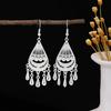 Peacock Tassel Earrings with Hollow Leaf Design in Retro Ethnic Style Imitation Silver for Women