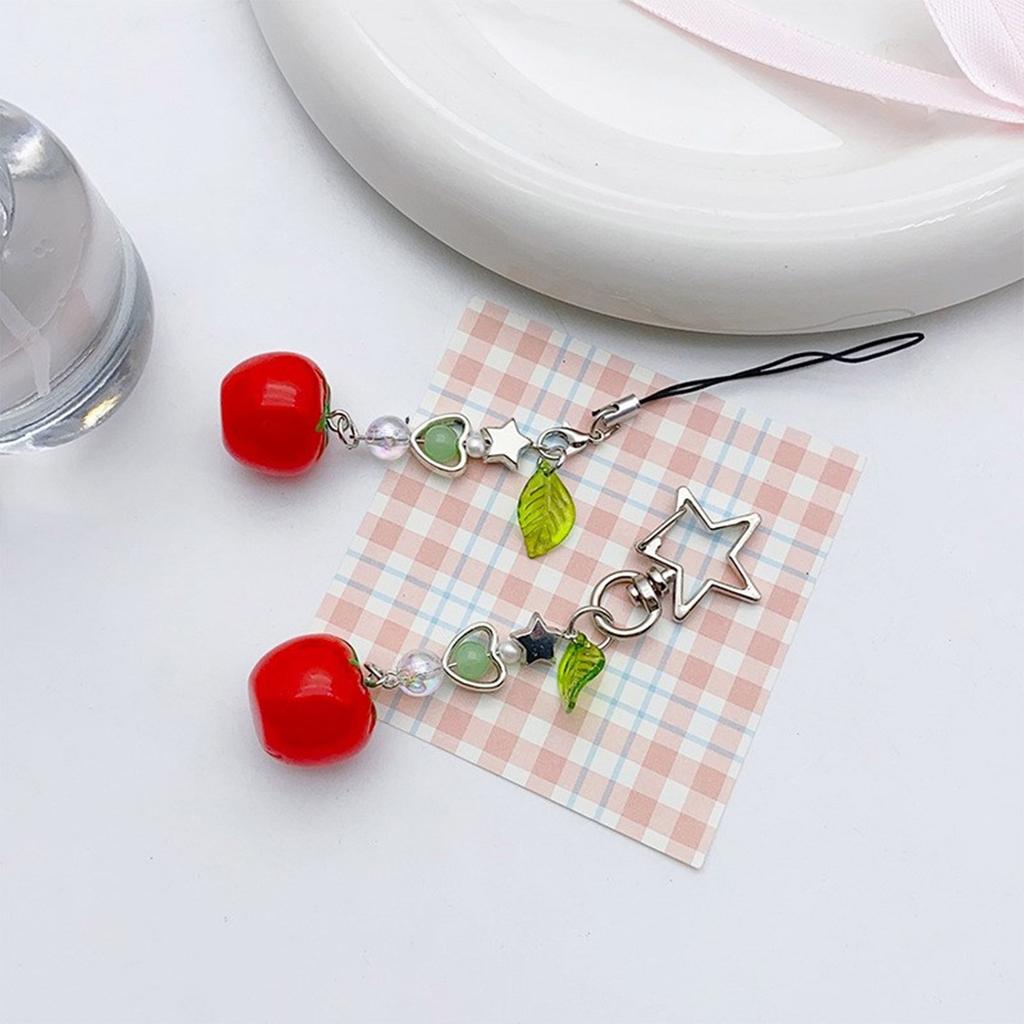 Fashion Mini Tomato Star Bead Pendant Phone Straps Lanyard Pocket Keychain Strap Backpack Charm Car Key Decoration Chain