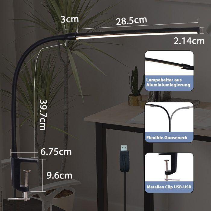 Lampe de table - NETTLIFE - Lampe de bureau LED - Noir - 3 couleurs - 5 niveaux, USB 5W