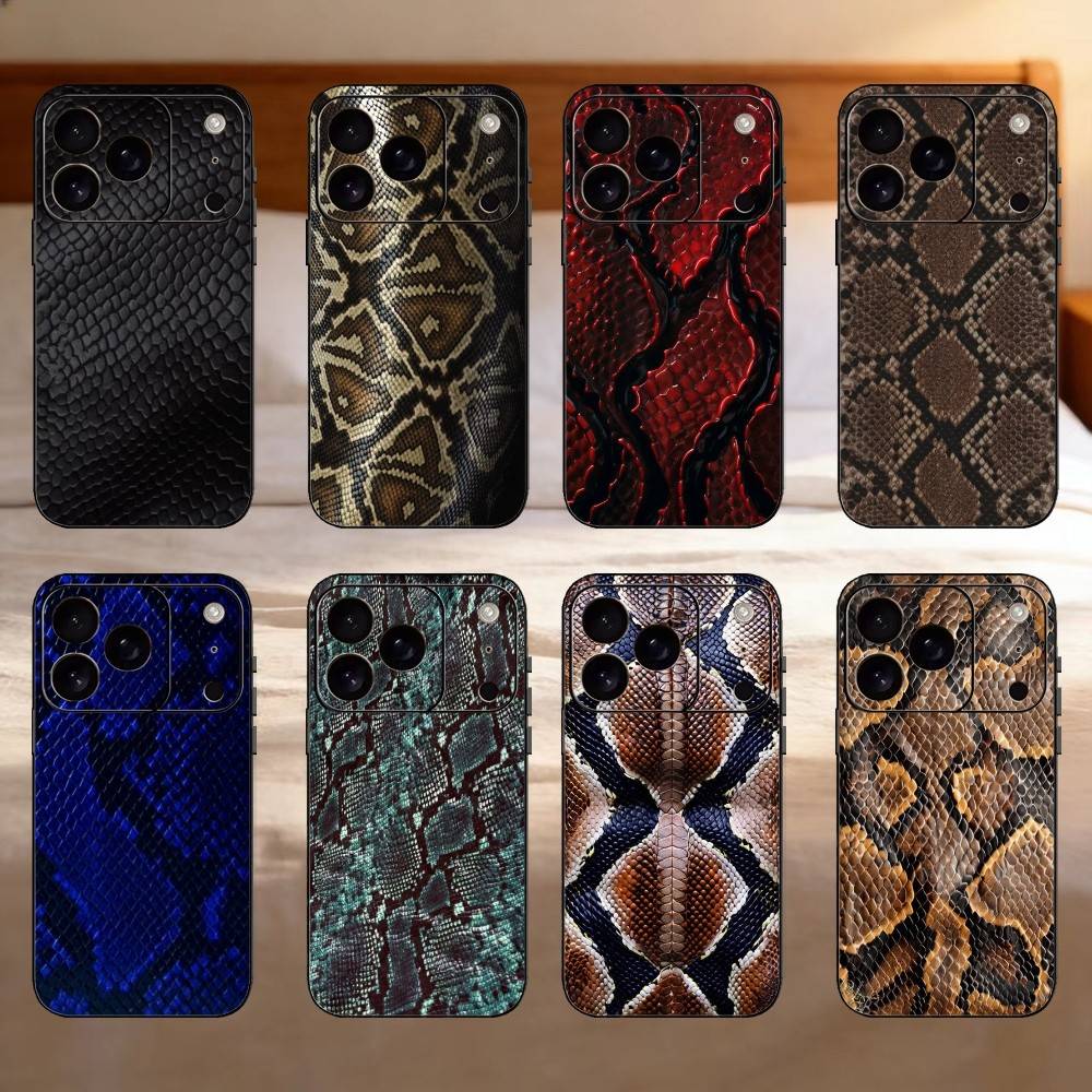 Snakeskin Pattern Art Phone Case Silicone Black Soft For IPhone 17,16,15,14,13,12,11,SE,Plus Pro Max