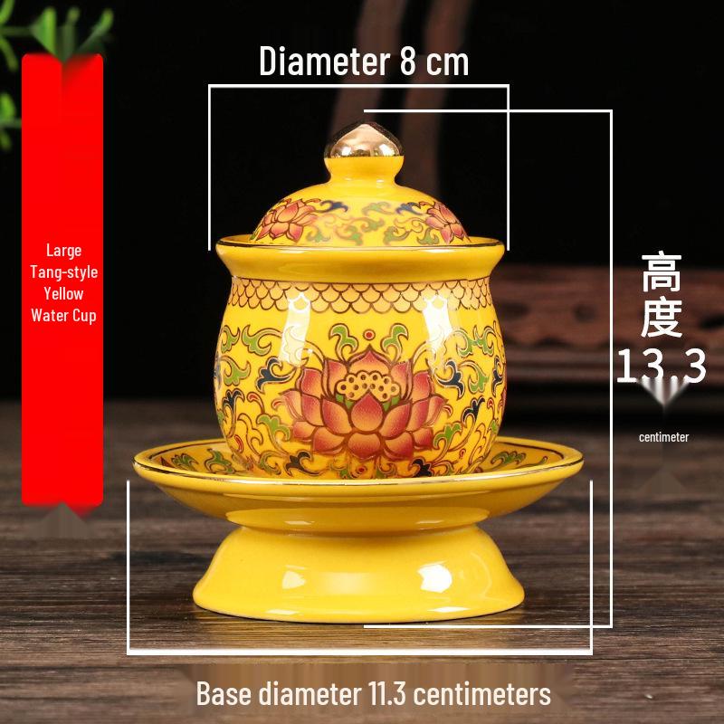Coppa per Acqua per Altare Buddista in Ceramica di Loto con Mantra della Grande Compassione - Tazza per Offerte a Guanyin