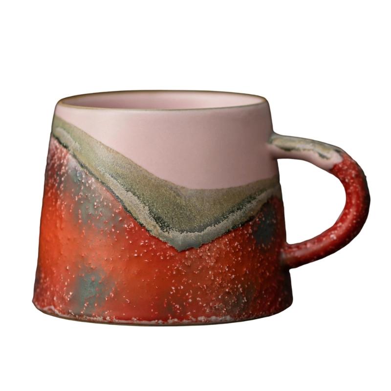 Handmade-Look Coffee Mugs 8Oz Ceramic Art Cup with Wide Base and Handle for Homes Office Beverage Use and Teatimes