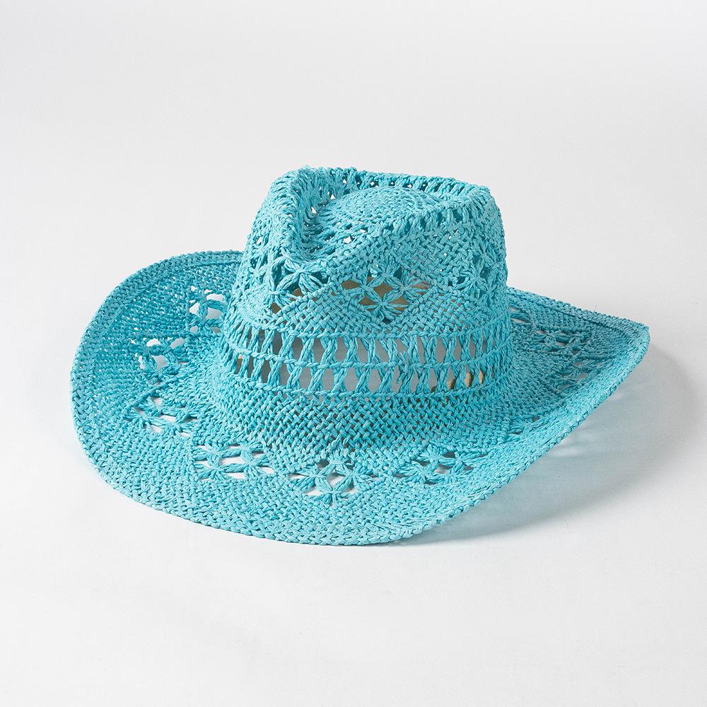 Matcha Green Cowboy Straw Hat Handwoven Hollow Men's and Women's Summer Sun Hat Western Cowboy Straw Hat  sombrero vaquero