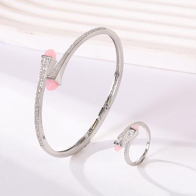 2025 New Cute Women Fashion Bracelet & Ring Set Candy Color Stone Simple Open Cuff Bangle Ring Arab Middle Eastern Zircon Set