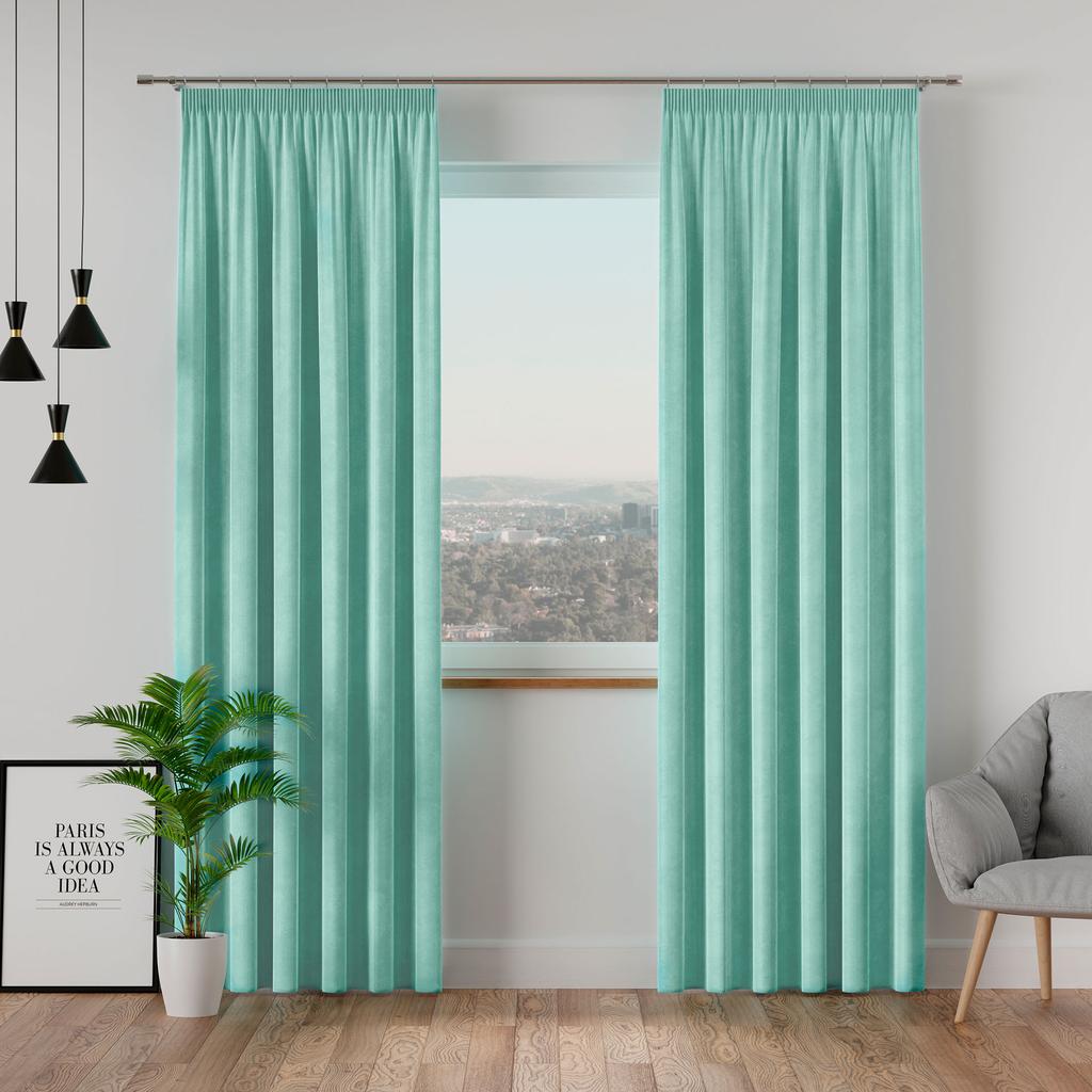 Velvi Zasłona Na Taśmie Marszczącej Zielona Gładka 140X250 Cm