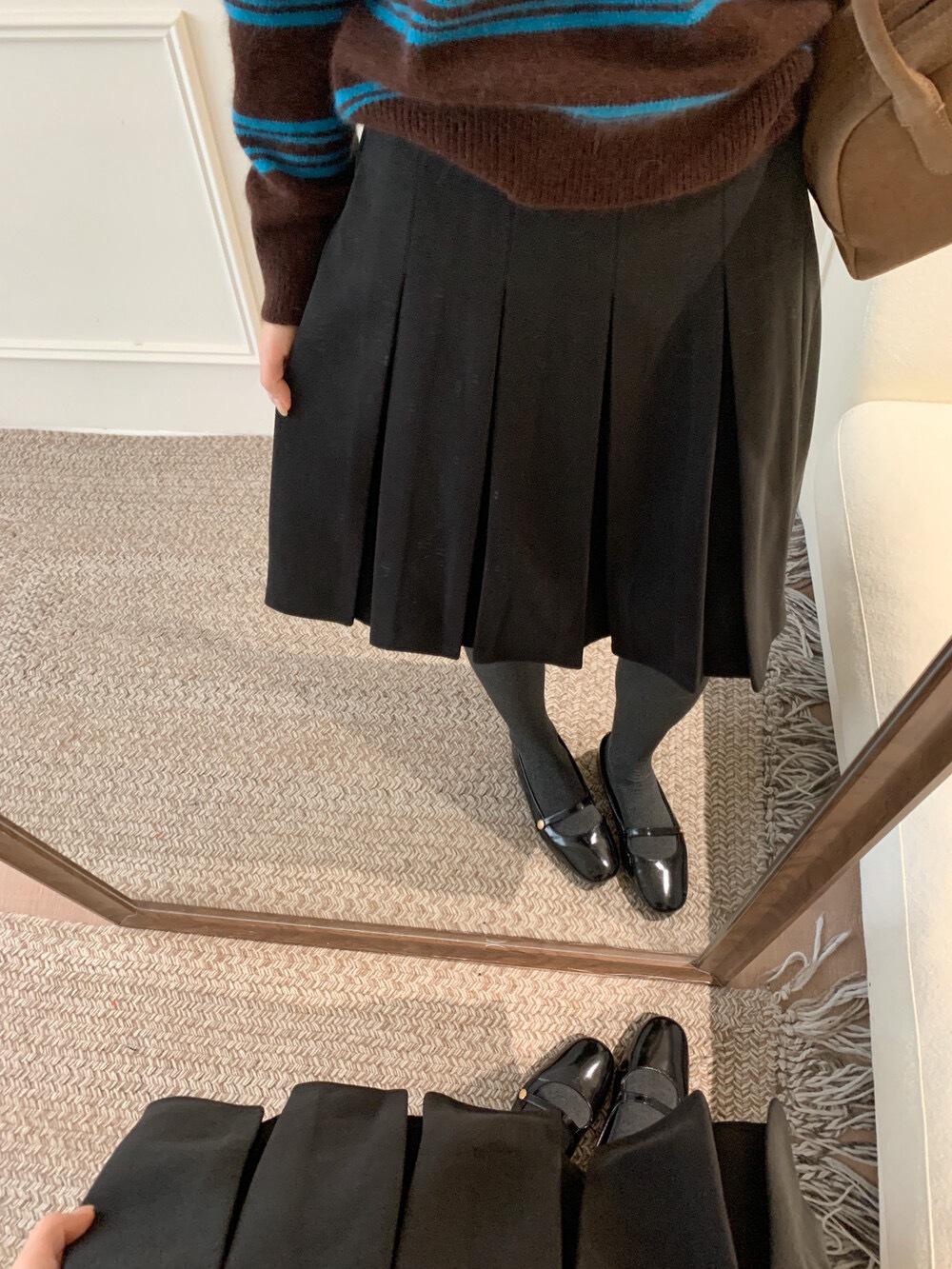 Korean Style 2025 Wool Midi Pleated High Waist Slimming Skirt One Size чёрный