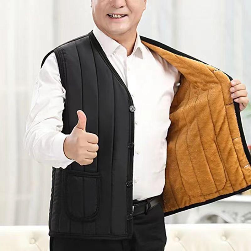 Men's Plus Size Fleece-Lined Vest: Warm, Shawl Style for Middle-Aged and Elderly