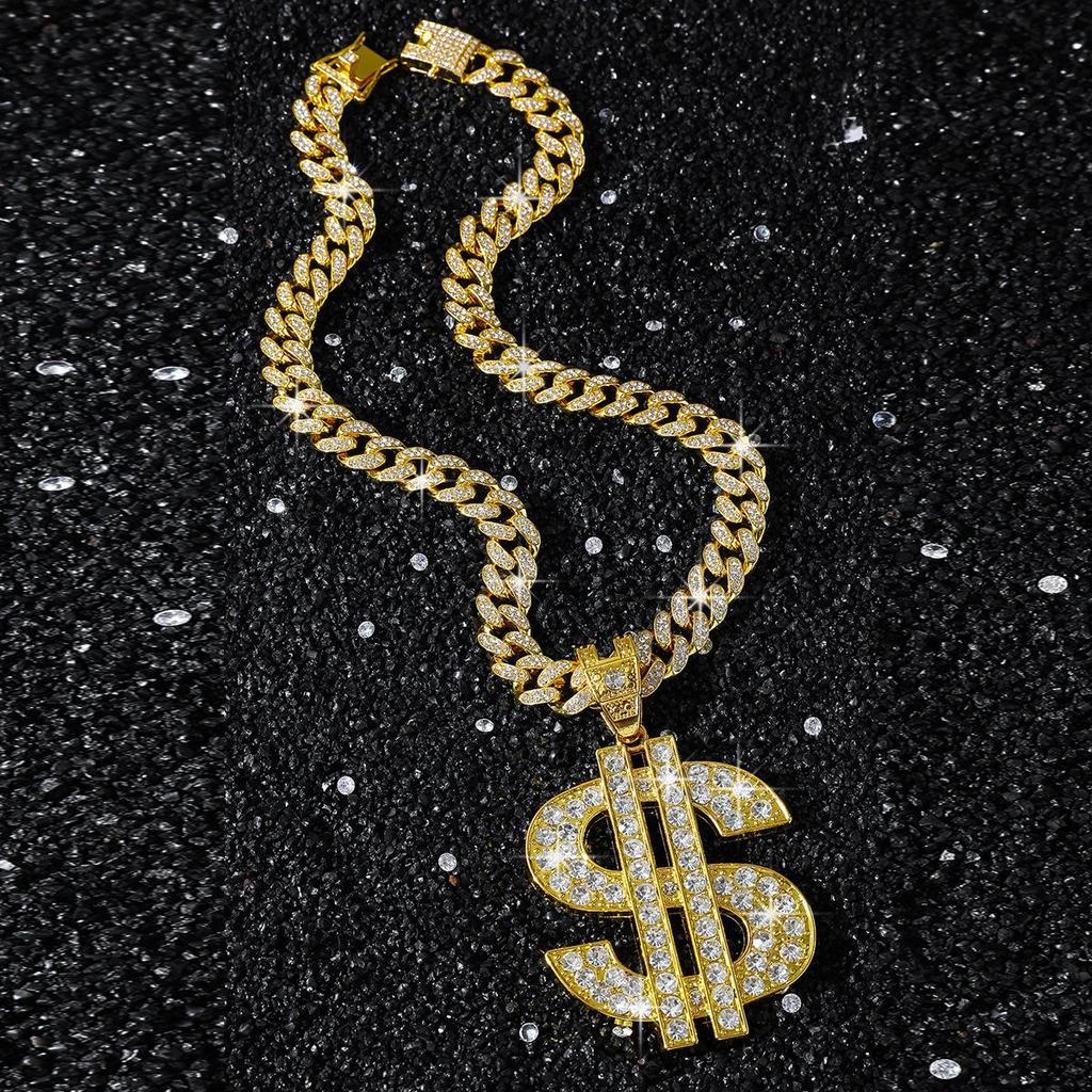 Wysokiej jakości wisiorek z symbolem USD wysadzany diamentami Hip Hop Kubańska Biżuteria