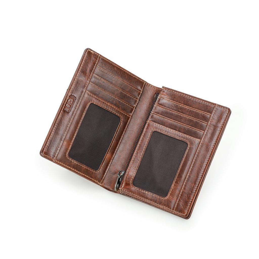 Cartera Monedero Portatarjetas de Cuero Genuino CONTACT'S para Hombre Fundas para Tarjetas con Bloqueo RFID con Bolsillo con Cremallera Portatarjetas de Identificación Cartera Pequeña de Hombre
