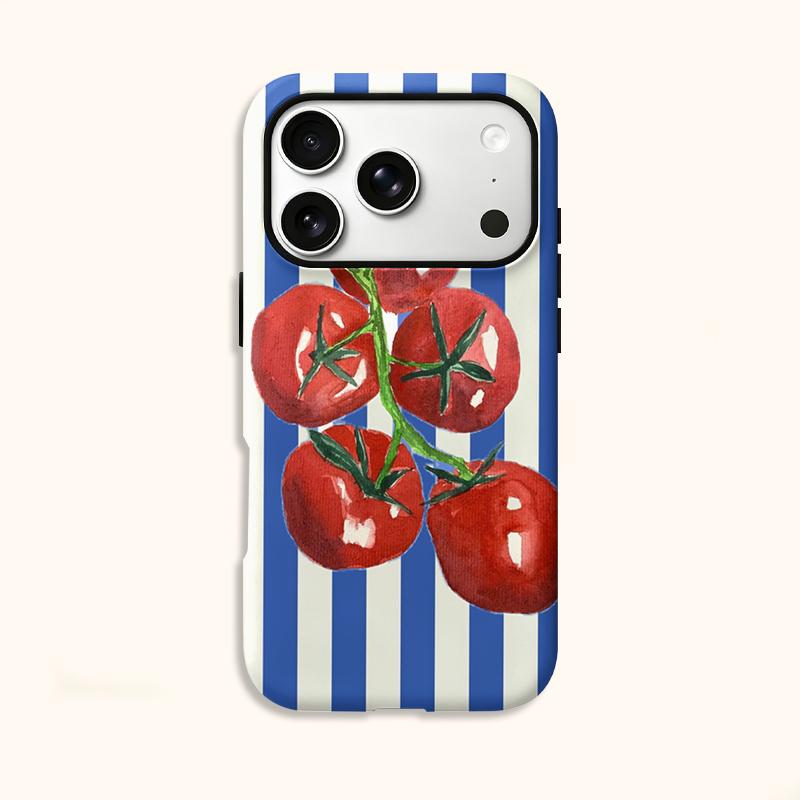 Classic Striped Watercolor Tomato Fruit Graphic Art Film Aesthetic Protective Shockproof Bumper Phone Case Cover For iPhone 14 15 16 Pro Max Plus