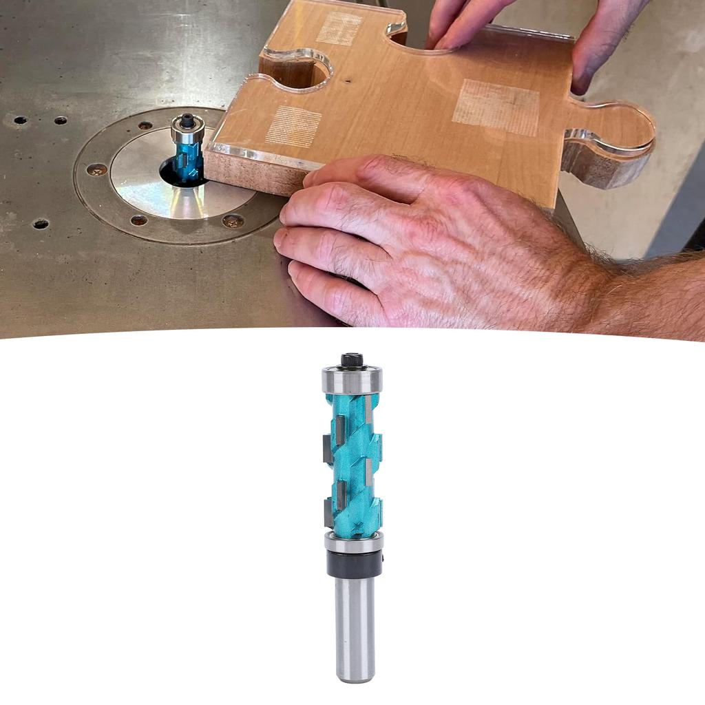 Flush Trim Router Bit 1/2 Shank Spiral Carbide Double Bearing Woodworking Trimming 3/4in Dia 1‑11/16