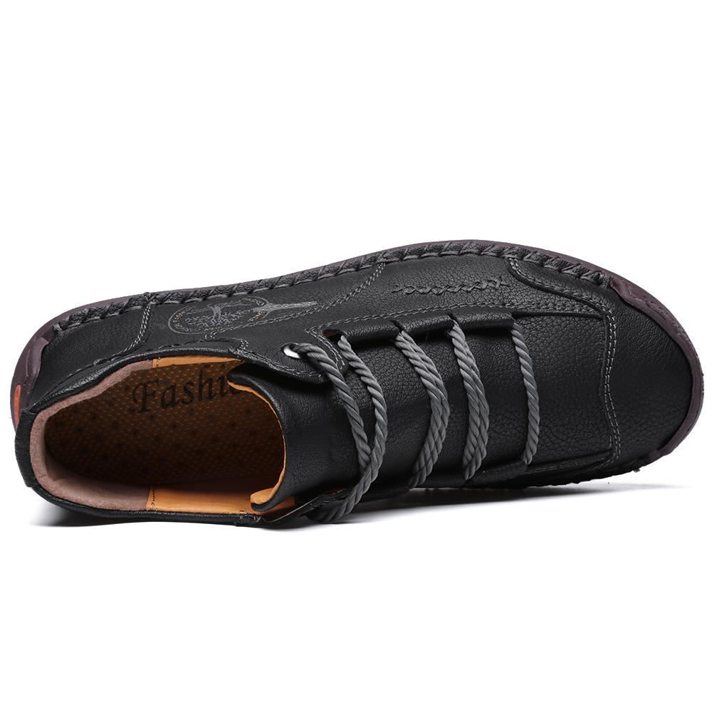 Fashion Handmade Sole Mens Casual Shoes 38-48 Leather High-Top Design Metal Buckle Shoelace Holes Tree Pattern Decoration Anti-Slip Sole