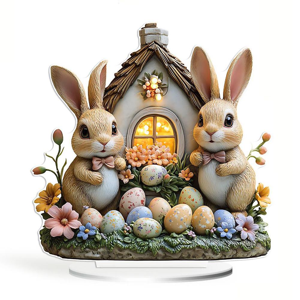 2D Easter Colorful Bunny Ornament Acrylic Desktop Rabbit Decoration Cute Cartoon Bunny Fireplace Bookshelf Home Decor 2025