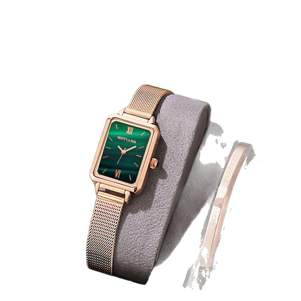 Achengy Small Green Watch Light Luxury Women'S Watch Fashion Watch Female Student Junior High School Retro Simple Women'S Quartz Watch