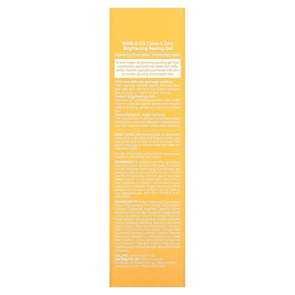 BANILA CO Clean It Zero, Brightening Peeling Gel, for All Skin Types, 4.05 Fl Oz (120 Ml)