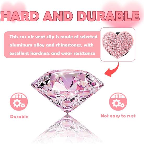 4PCS Heart-Shaped Car Vent Clips with Rhinestone,Bling Air Vent Clips Car Decorations,Premium Shiny Car Clips for Vents CCar Accessories Interior for