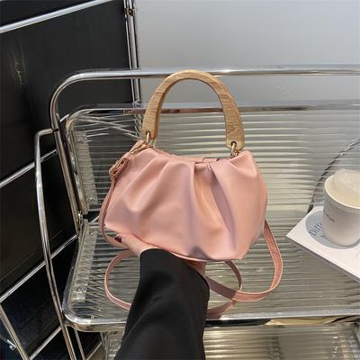 Temperament Simple Fashion Pleated Gentle Handbag Spring And Summer Solid Color Shoulder Messenger Bag Niche Women'S Bag