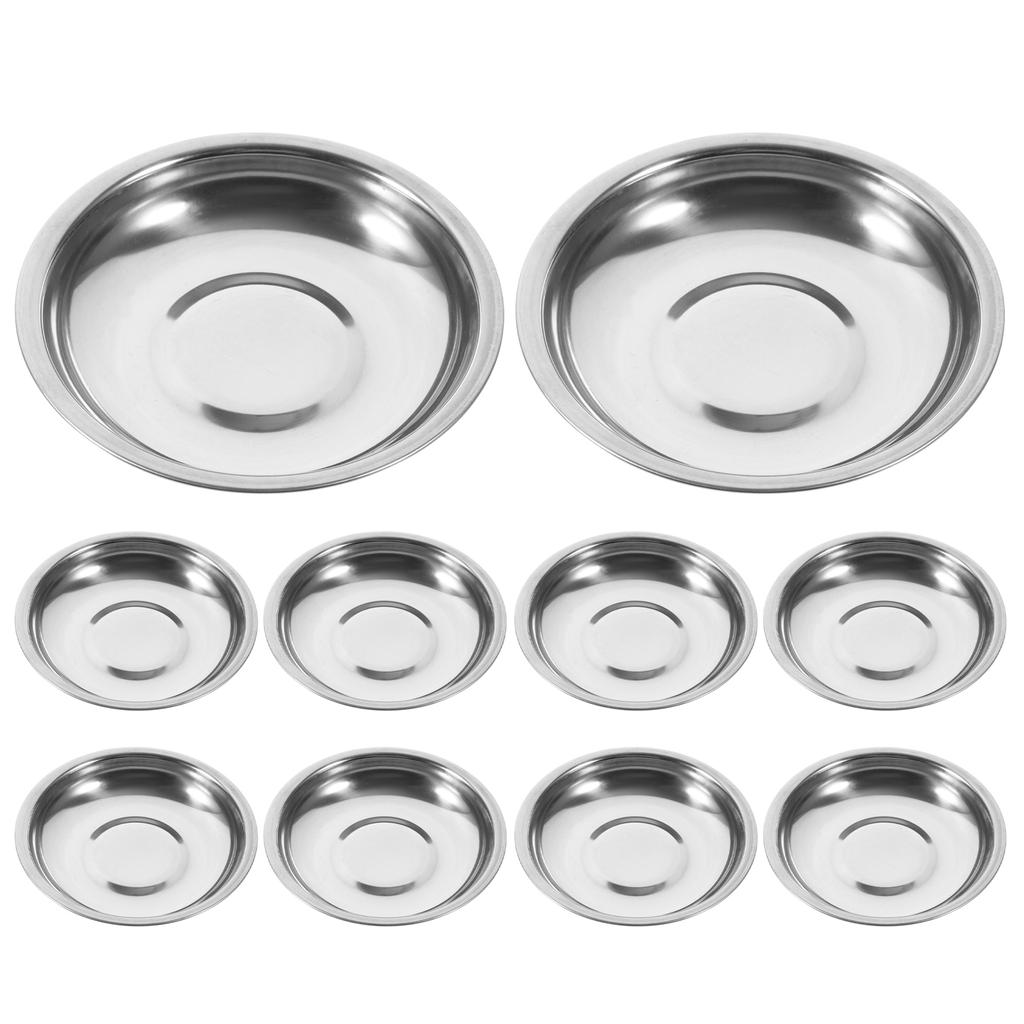 10 Pcs Stainless Steel Saucer Dessert Plates Mustard Bowls Sauce Dish Kitchen Dining Bar Tableware Serving Plates