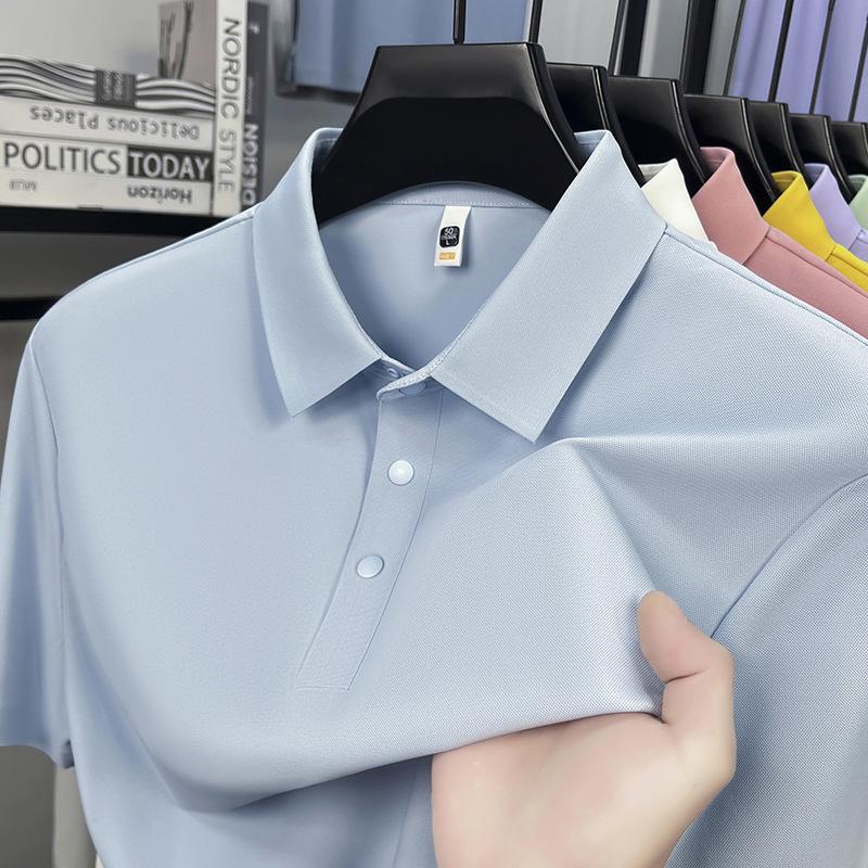 Men's Summer 2026 Seamless Lapel Polo: Mid-aged Casual Solid Color Short Sleeve T-shirt