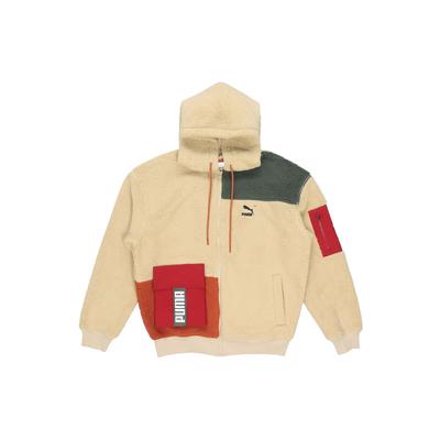 Retro Block Sherpa Kapuzenjacke mit durchgehendem Reißverschluss für Herren Oberbekleidung Khaki 530711-12