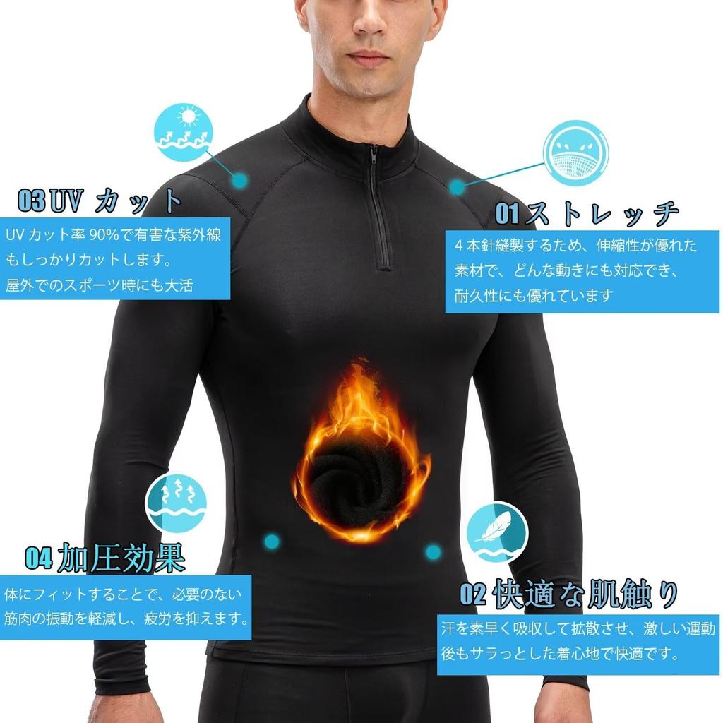 Nesseo Winter Compression Long Thermal High Power for Running Men's Undershirt, Fleece-Lined, Sleeve, Undershirt, Neck, Stretch, Sweat-Wicking,