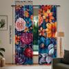 2 Stück Boho Blumenfenstervorhänge - Lebendiges Orange   Blau & Rosa Blumendesign   Stangentasche für Schlafzimmer   Wohnzimmer   Set