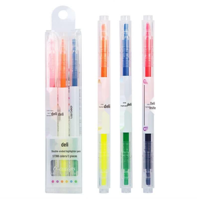 Deli S736 Double-Ended Dual-Color Highlighter Pen Set