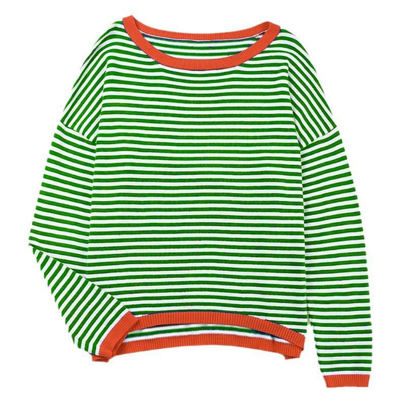2026 Maglione a Blocchi di Colore a Righe con Spalle Cadenti e Maniche Lunghe