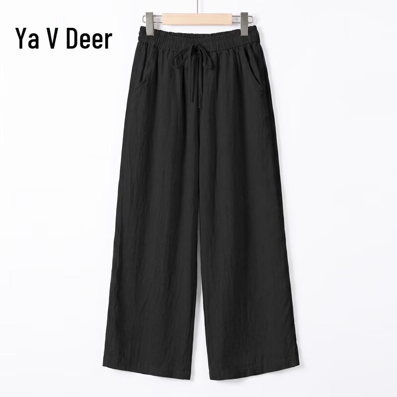 Yalu Women s Cotton Linen High-Waist Wide-Leg Cropped Pants 2XL