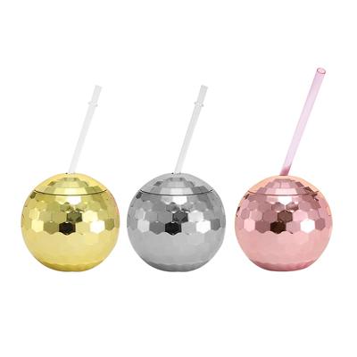 600ml Ball-shaped Sippy Cup Glittering Straw Cup Creative Disco Beverage Cups Unique Flash Wine Cup for Bar Nightclub
