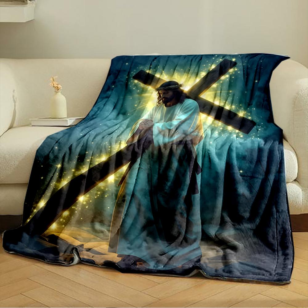 Religious Icon Jesus Carrying Cross BlanketFlannel Blanket for Bedroom, Living Room, Sofa, and Nap