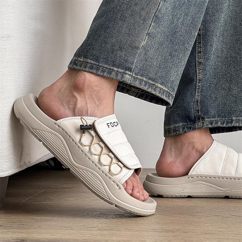 Summer Men's Fashion One-word Beach Sports Casual Non-slip Breathable Sandals 371286 white-J