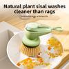 Automatic Liquid Adding Kitchen Pot Brush, Press Type, Natural Sisal for Easy Cleaning