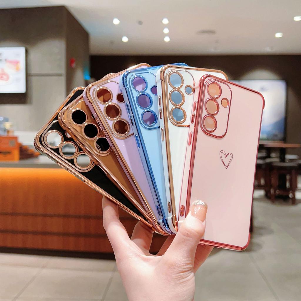 Suitable for Samsung S25ULTRA Electroplated Hollow Love Mobile Phone Case A14 Silicone All Inclusive A54 Protective Case