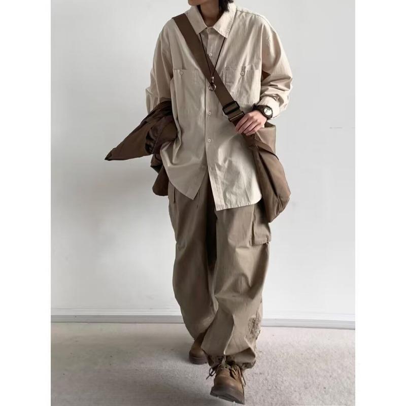 Japanese Vintage Tooling Shirt for Men In Spring and Autumn with Loose American Silhouette Long-sleeved Design Shirt