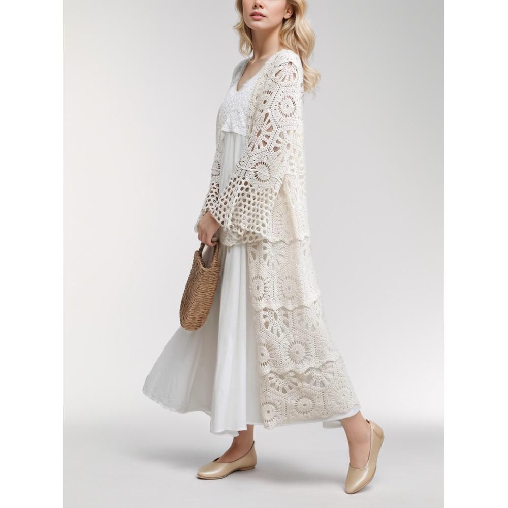 

DIMANAF 2024 Новая футболка женская вязаная кружевная длинная жилетка полые летние стильные базовые топы футболки свободная одежда