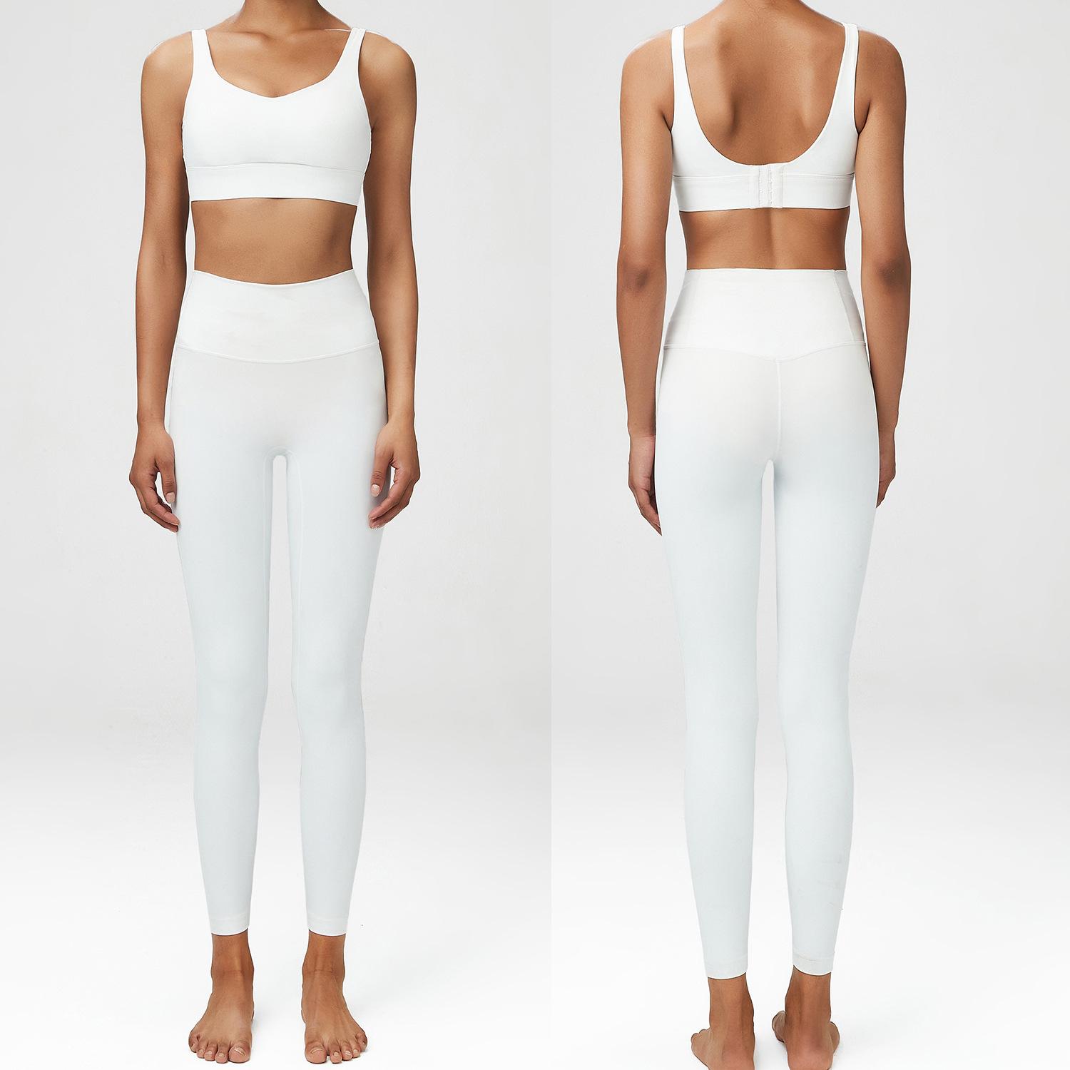 

Комплект из двух предметов для фитнеса и йоги, женский однотонный маслянистый мягкий спортивный костюм, дышащий, быстросохнущий, спортивная одежда для бега, одежда для тренировок XL белый
