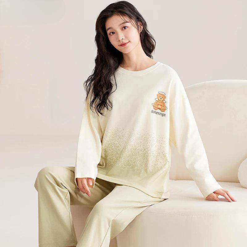 

Весенний женский пижамный комплект, милый розовый с длинными рукавами, ночная рубашка с пандой для девочек, женский домашний костюм, пижама, пуловер, домашняя одежда M