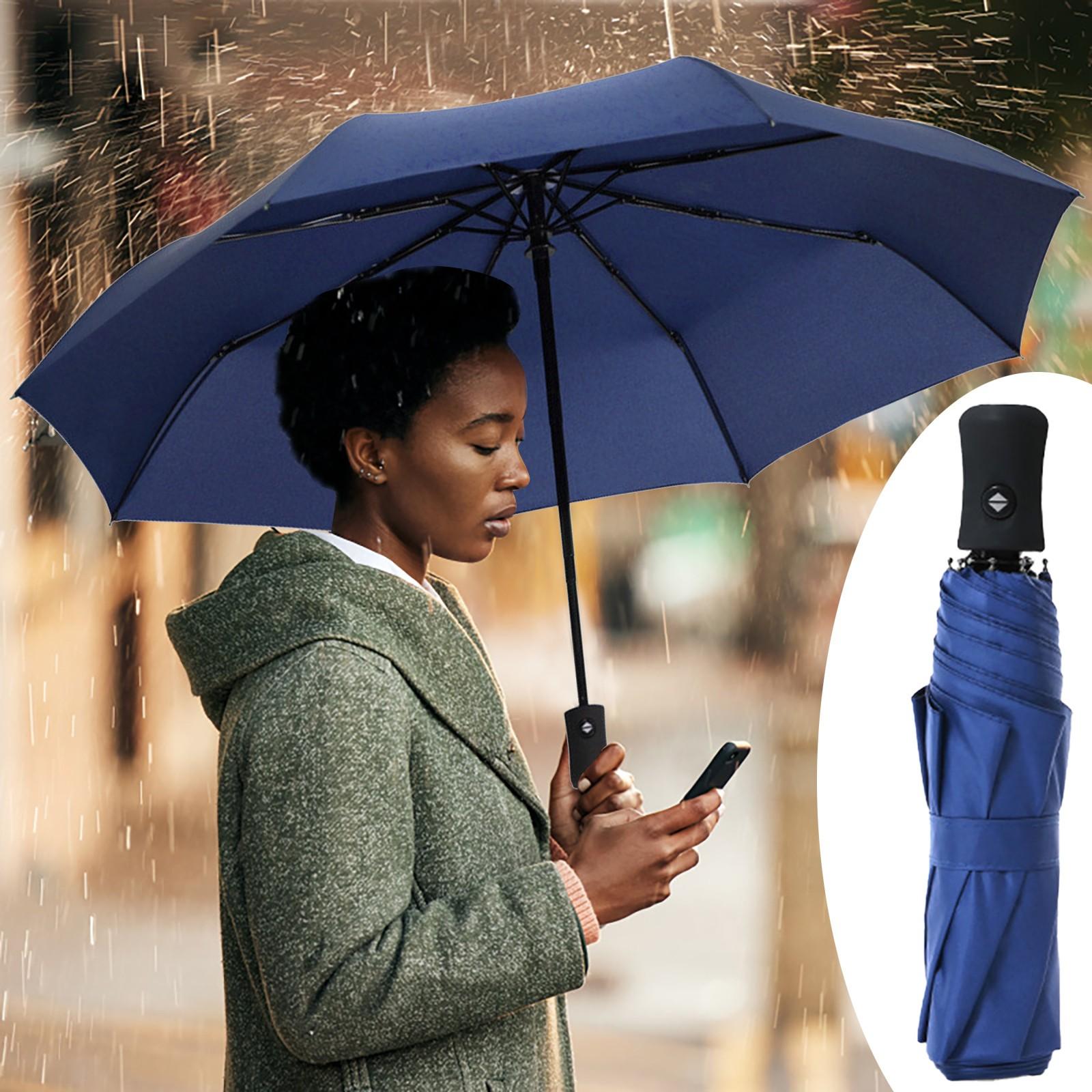 Automatic Open Umbrella Men S Three Fold Folding Business Casual Umbrella Sturdy Wind Resistant Compact Umbrella тёмно-синий
