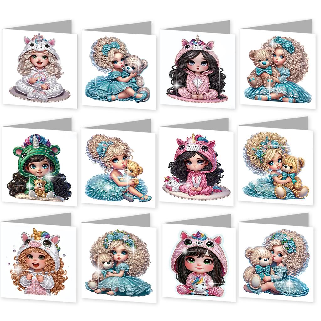 12 Packs Flower Animal DIY Diamond Art Painting Greeting Cards with Envelopes for Beginner Adult Birthday Holiday Blessing
