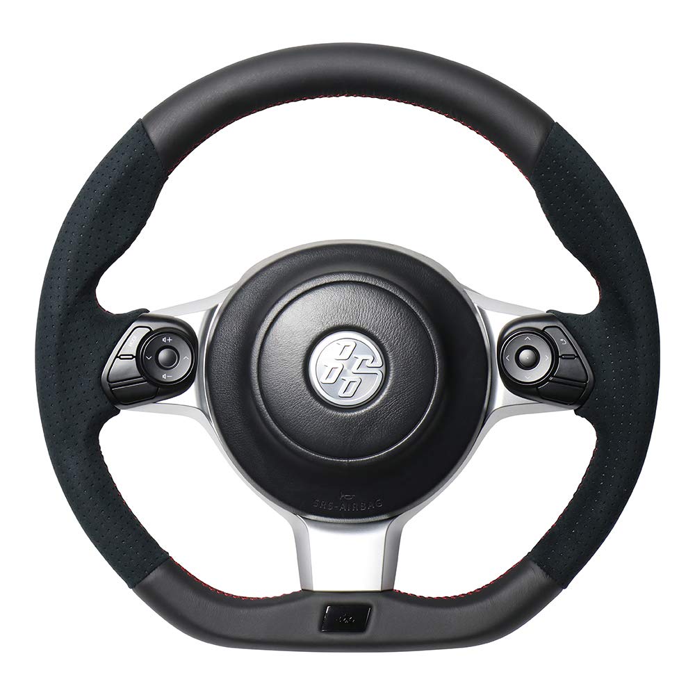 REAL Steering Wheel 86 BRZ Black Leather Black Ultrasuede x Black Euro [Toyota (Late ZN6)/Subaru (Late ZC6)/GRMN/GR/GR Sport] & (Red Stitch)