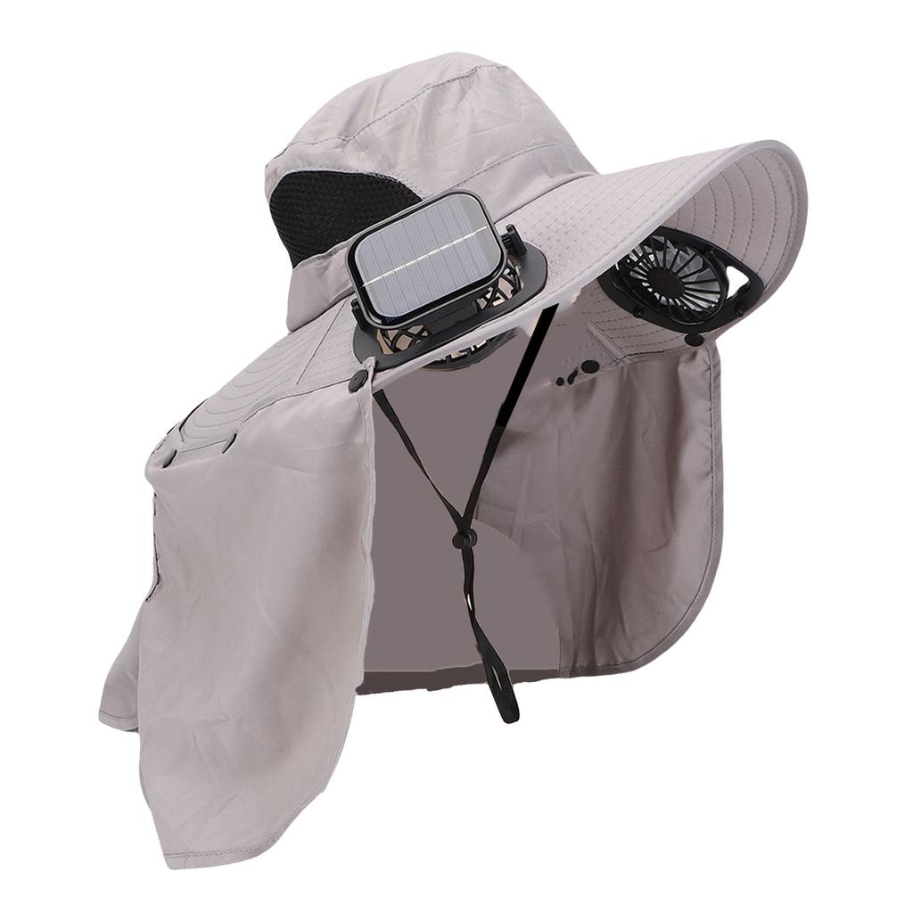 Solar Fan Hat Multifunctional Rain Proof Neck Flap Adjustable Air Volume Fishing Hat with Solar Fan