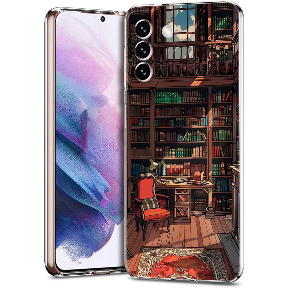 Read Books illustration Transparent Cover for Samsung Galaxy S24 S23 S22 S20 S21 FE Ultra S24 S23 S10 S10E S9 Plus 5G Phone Case