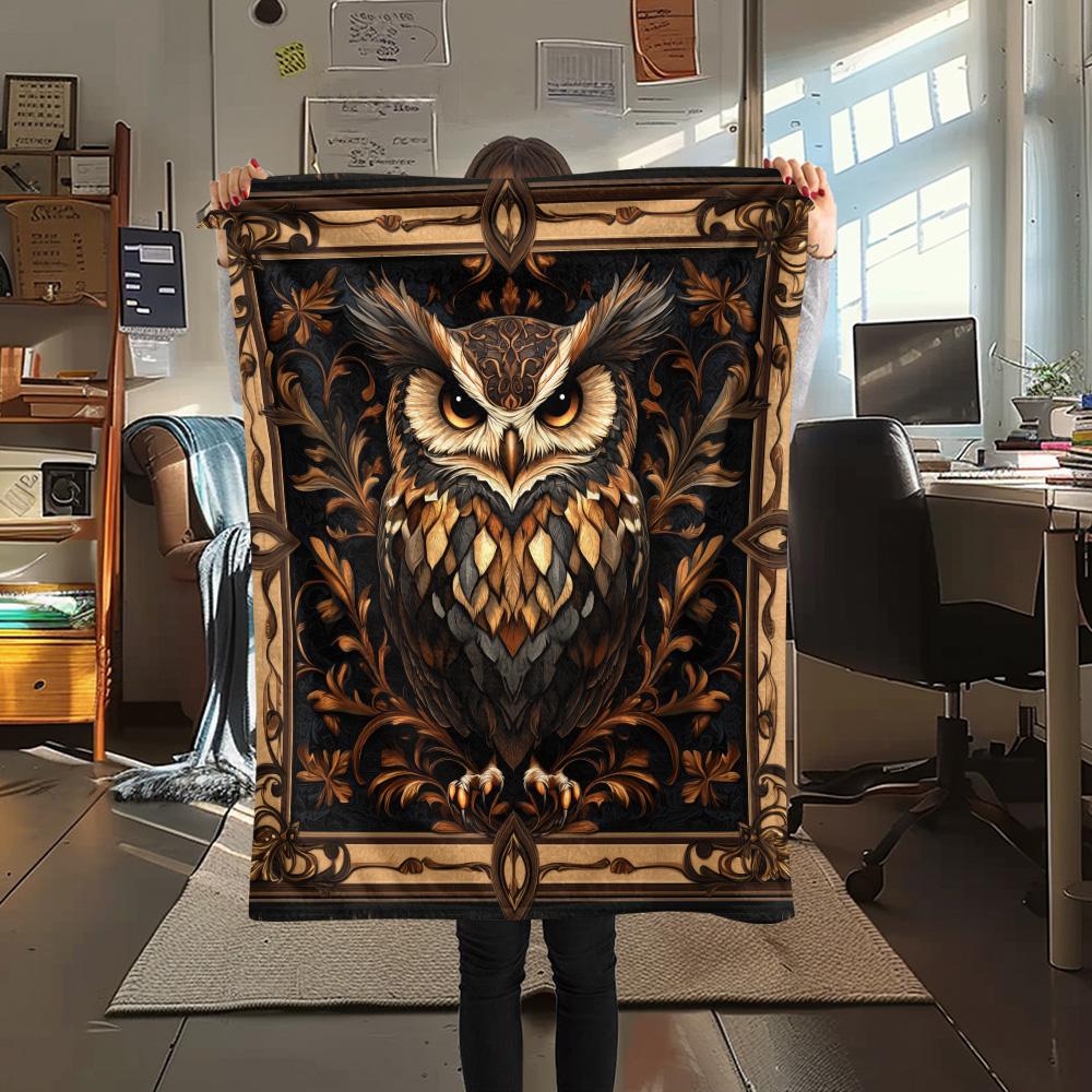 Vintage Patterned Owl Print Flannel Blanket, High quality Comfortable for All Seasons, Home Decor, Warmth and Comfort