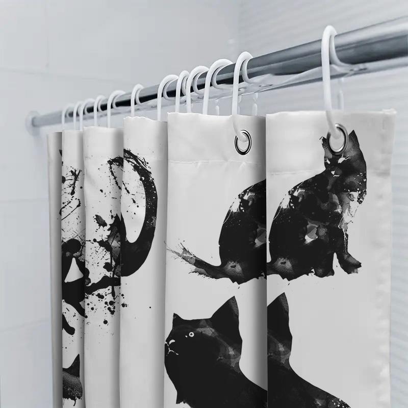 Watercolor Cat Shower Curtain 7 Designs Black White Decorative Print For Bathroom Made From Recycled Materials
