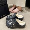 Cotton Drag Hole Shoes Women's Autumn and Winter New Cute Little Briquettes Outer Wear Thick Sole Warm Velvet DIY Winter