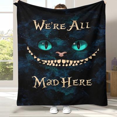 Alice In Wonderland Cartoon Cheshire Cat Flannel Blanket,Ultra Soft Warm Plush Throw for Home Bedroom Bed Sofa Cover Kid Gift