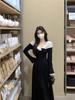 French Style Lace V-Neck Knot Dress: Contrasting Colors, Two-Wear A-Line Skirt for a Chic Autumn/Winter Look