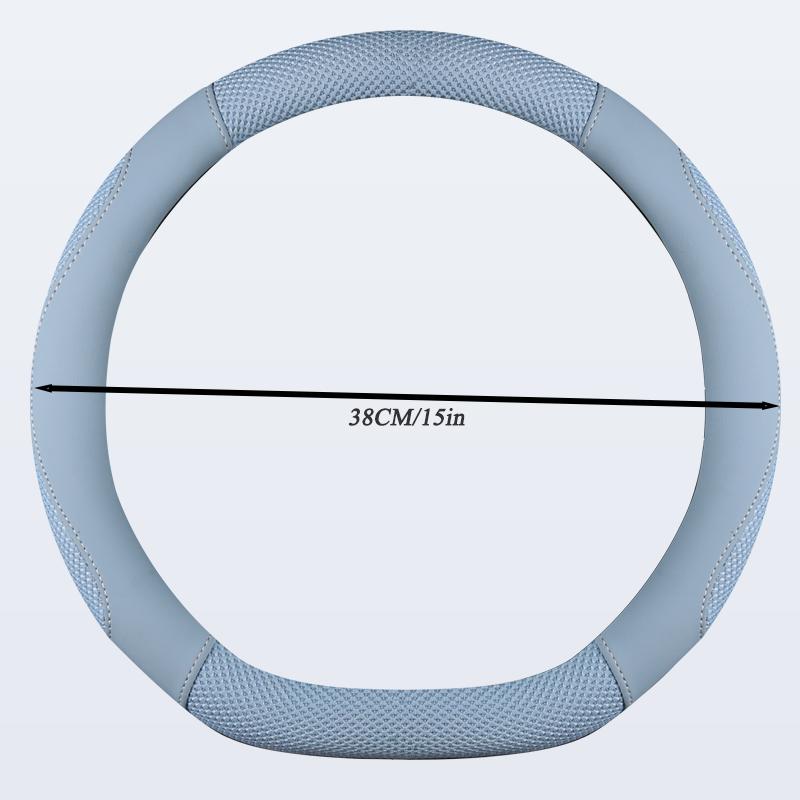 D-Shape Car Steering Wheel Cover Ice Silk Spliced Leather Steering Wheel Cover  Fits 14.5-15in Diameter  Four-season Universal
